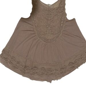 Ultra pink pullover flowing Lace Trimmed Tan Women's Top